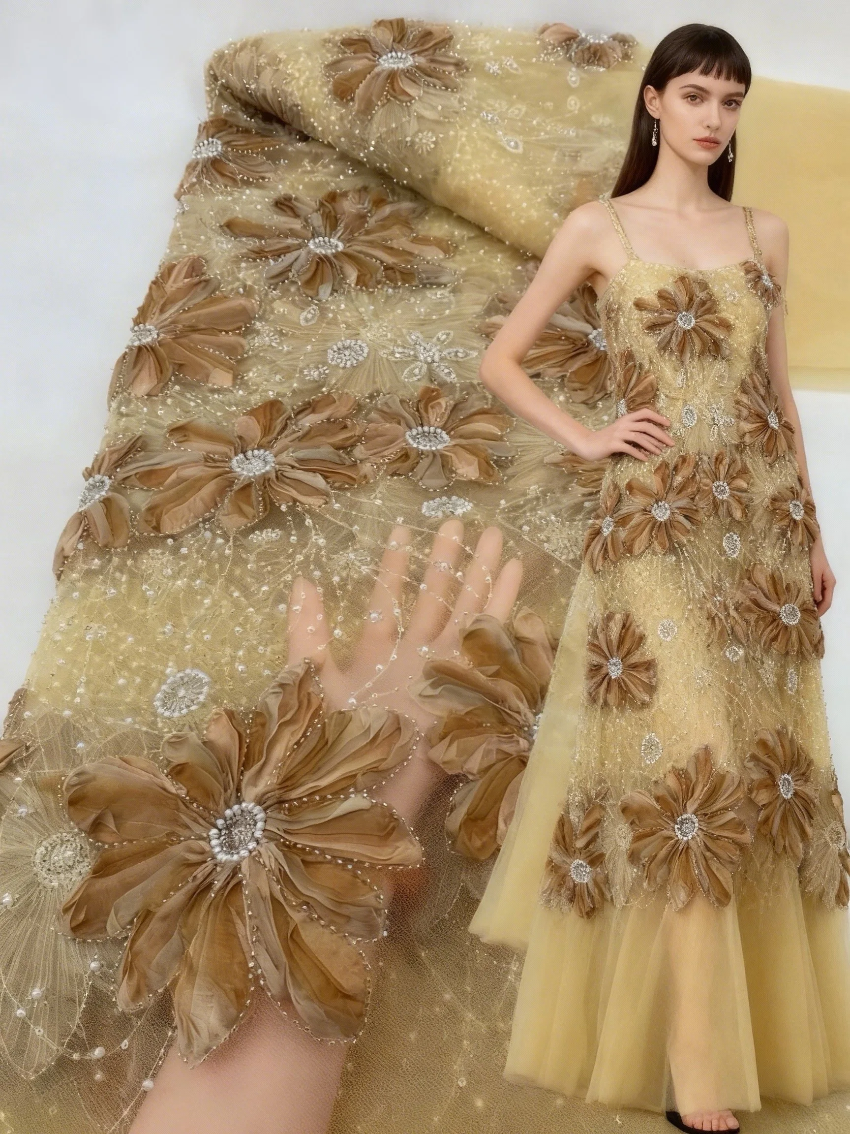 

5 Yards African Sequins Lace Fabric 2025 High-Quality Beads Nigeria French Mesh Tulle Lace For Sewing Luxury Wedding Party Dress