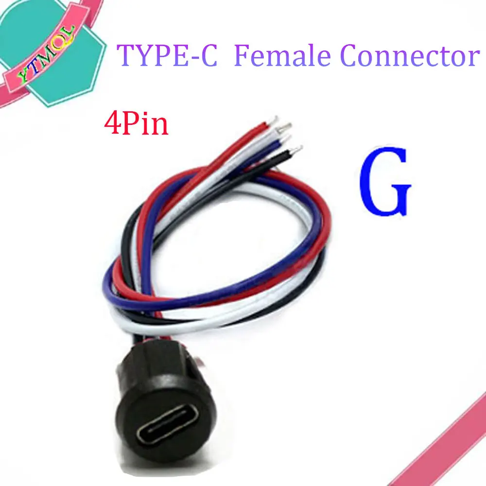 1Pcs TYPE-C female type C waterproof female connector Jack  4 Pin white black high current charging socket With PH2.0 type USB