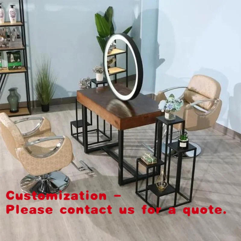 custom.Hair Salon Furniture Set Led Luxury Hair Salon Station Table Mirror Custom Storage Matching Mirrors