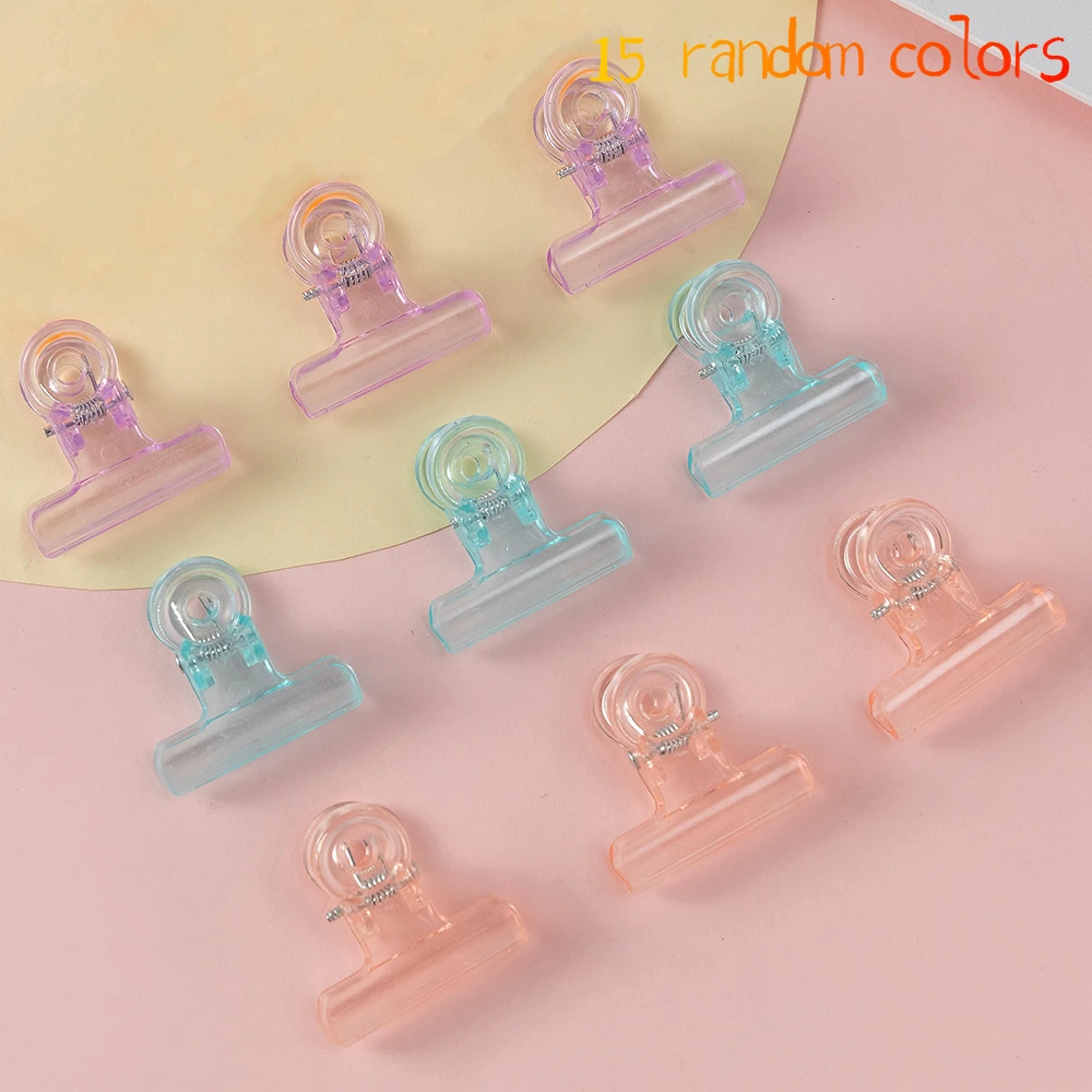 Set of 15 Pastel-Colored Transparent Binder Clips, Vibrant Plastic Bulldog Clips Suitable for Office Use, School Projects