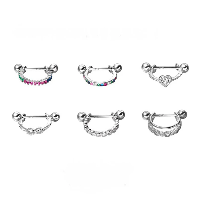Punk Rhinestone Silver Color Zircon Cz Nose Hoop Helix Cartilage Earring Daith Snug Tragus Ring Ear Piercing Body Jewelry
