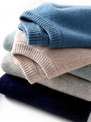 New Autumn Winter Men's Cashmere Sweater 100% Merino Wool Thick Warm O-Neck Pullover Large Size Basic Knitwear Soft Casual Tops
