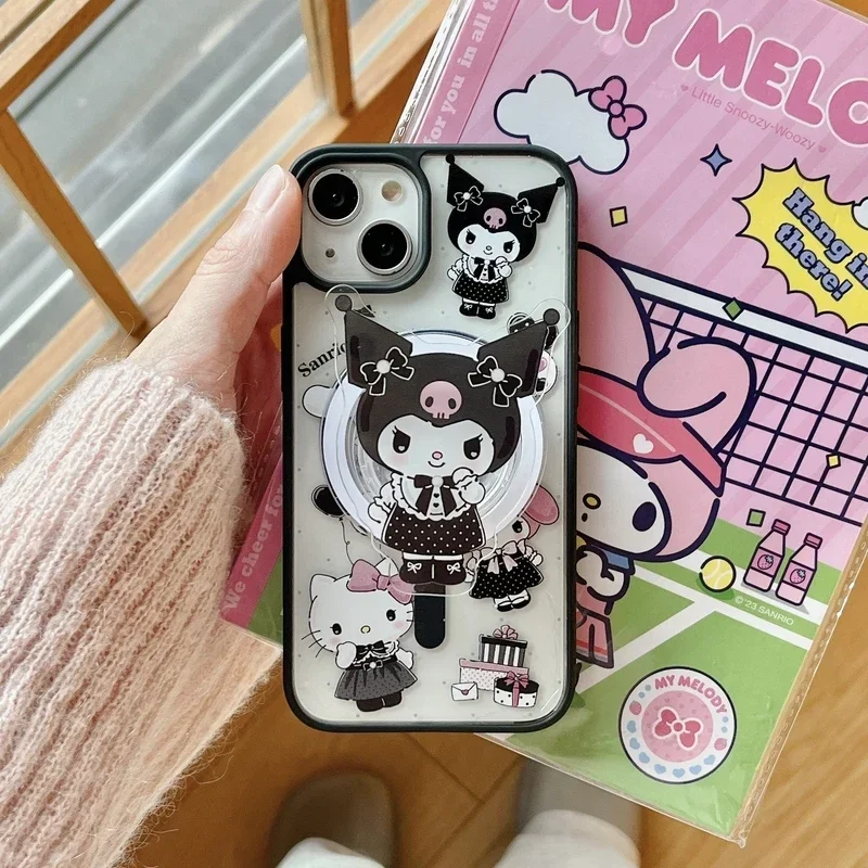 Sanrio Y2K Hello Kitty Melody Kuromi Magnetic Bracket Magsafe Wireless Charge Phone Case For iPhone 16 15 14 13 12 Pro Max Cover