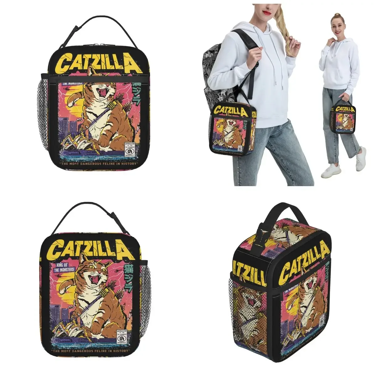 Catzilla Insulated Lunch Bag Large Reusable Thermal Bag Tote Lunch Box School Travel Men Women