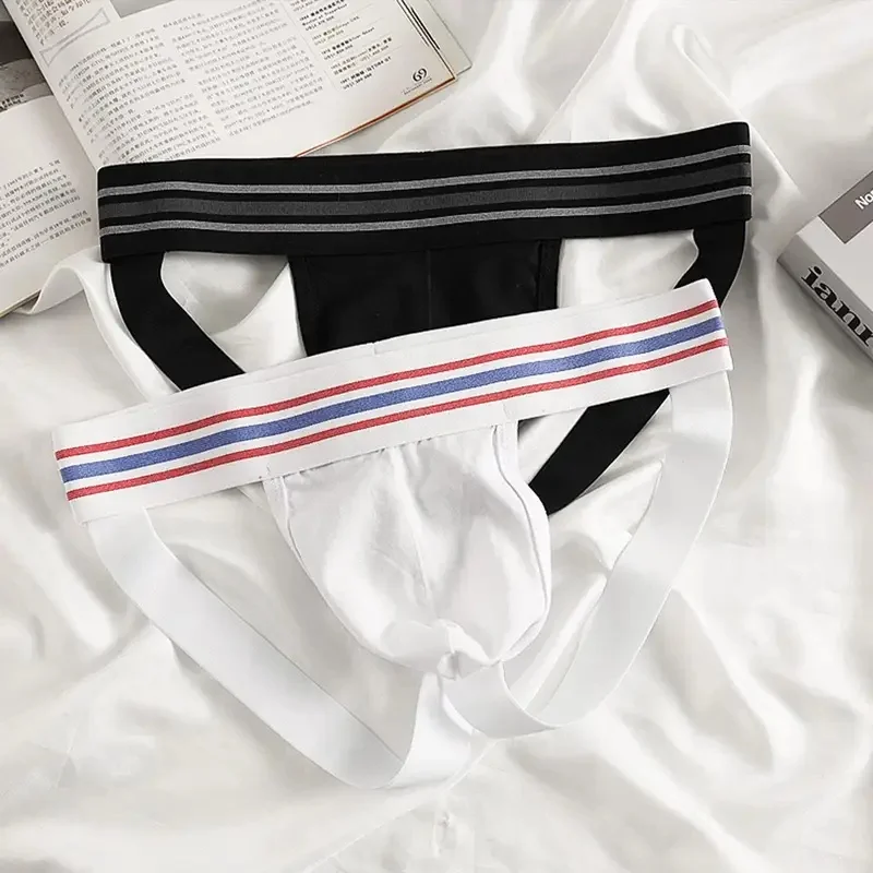 Men's Sexy Jockstrap Cotton Breathable Elastic Gays Erotic Low Waist U Convex Pouch Thong Youth Open Buttocks Hip Lift Underpant