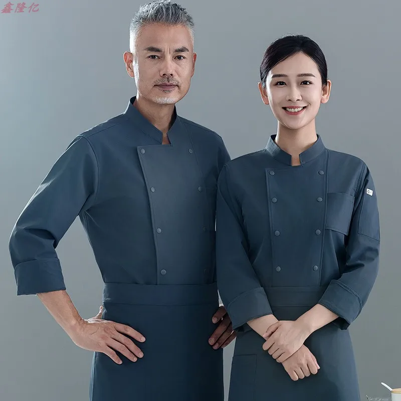 زي عمل مطبخ المطاعم بأكمام طويلة، زي غربي للمطاعم، كعكة النادل، زي الشيف الأبيض للخريف