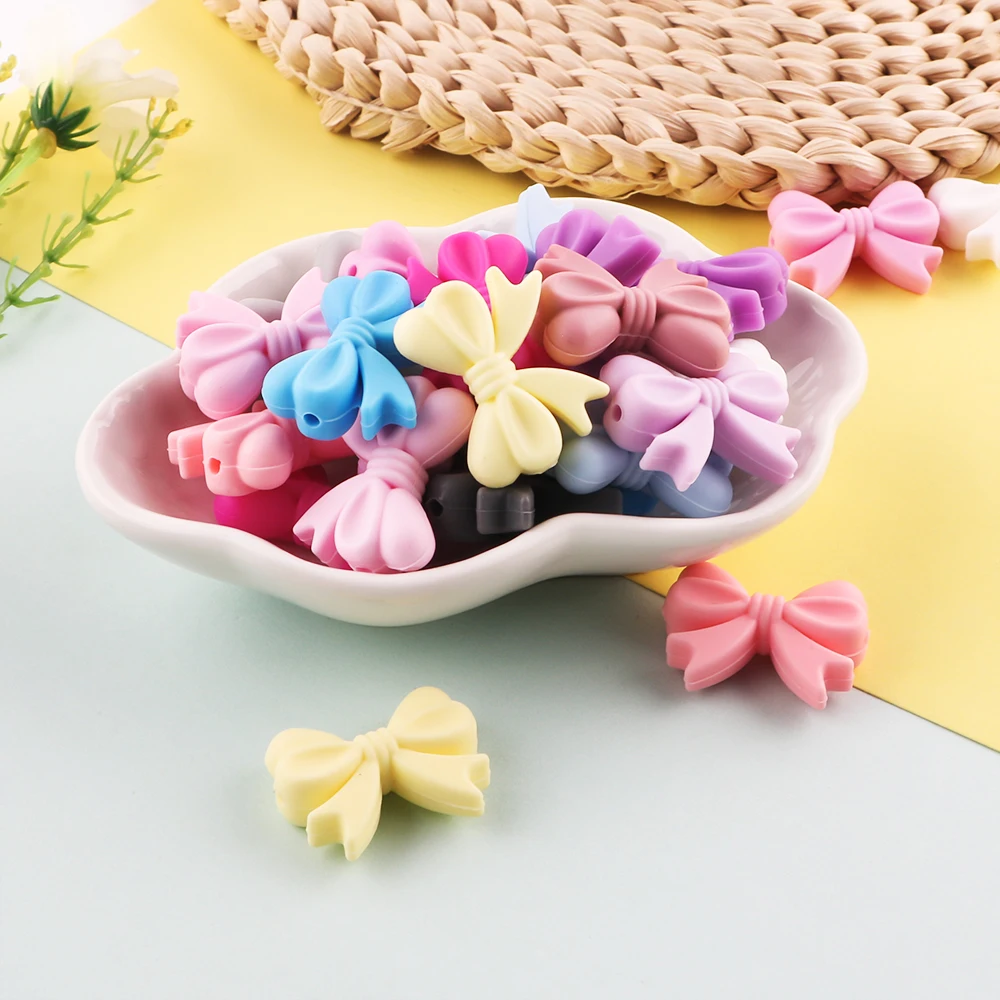 Sunrony 10pcs Bowknot Silicon Beads Bow Tie Beads DIY For Jewelry Making DIY KeyChain Necklace Necklace Accessories