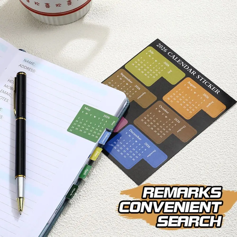 NEW DIY 2026 Calendar Stickers Colorful Multi-functional Schedule Stickers Durable Removable Bookmark Office