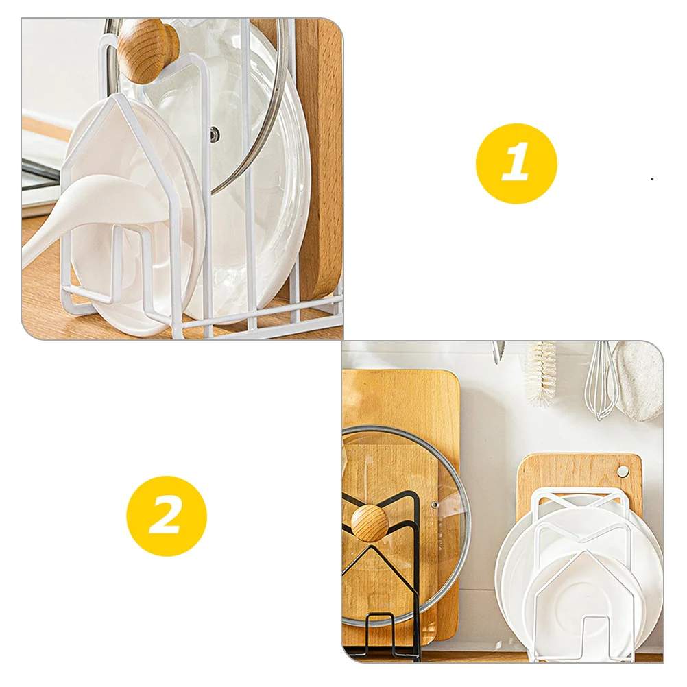 

Water Rack Kitchen Shelf Pot Drain Storage Shelf Pan Lid Holder Drain Storage Rack Iron Home Organizer White