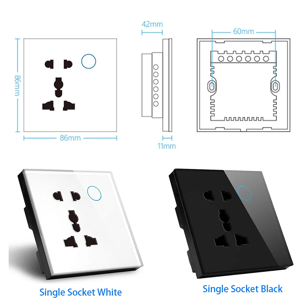 WIFI TYPE-C USB Wall Socket Universal Electrical Plug Outlet 13A Power Touch Switch Wireless Charge Work with Alexa Google Home