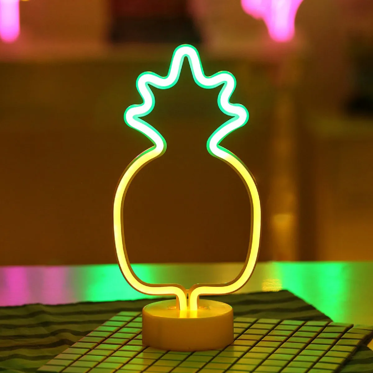 Battery/USB LED Neon Night Light Sign Flamingo Unicorn Coconut Tree Cactus Pineapple Table Lamp Kids Bedroom Christmas Art Decor