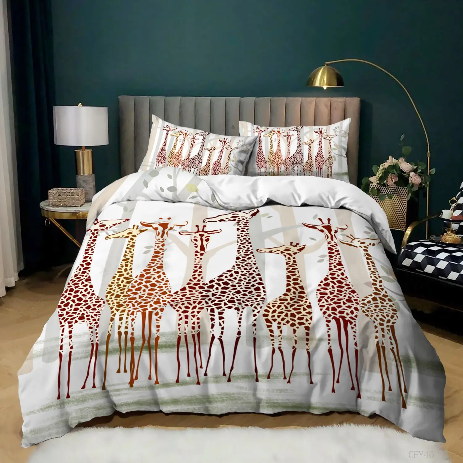 Giraffe Duvet Cover Set Full Size Animal Theme Comforter Cover Giraffe Pattern For Kids Teens Boys Polyester Giraffe Quilt Cover