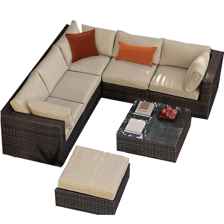 

Nordic Comfortable Modern Metal Frame Outdoor Corner Sofa Set 1 2 3 Seater PE Rattan Folding Garden Sofa