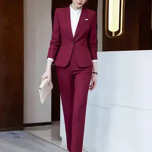 نسائي النبيذ الأحمر بدلات العمل الرسمية مع تنورة وسترات ، سترات مكتب المرأة ، أنماط OL المهنية ، معطف الربيع ، الجدة أعلى 12 مبيعات اللباس تنورة البدلات - No6