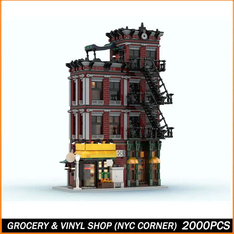 

MOC Building Block Grocery & Vinyl Shop (NYC Corner) Street Anime Architecture Model Brick Particle Creative Gifts Model Gifts