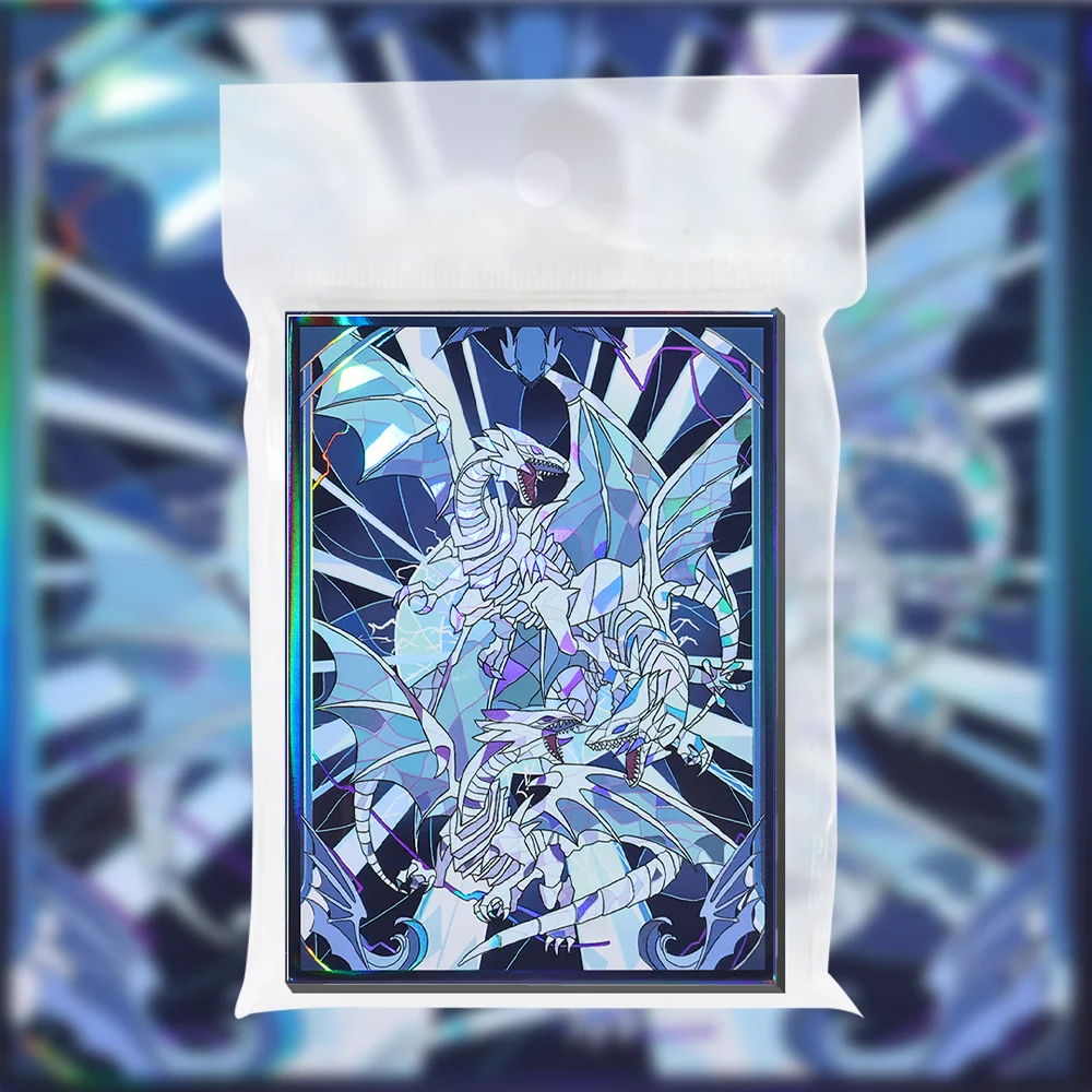 50 PCS 63x90mm Dragon Starry Stained Glass Card Sleeve Toploading Holo Japanese Sizes Card Sleeve Protectors for YGO view 4
