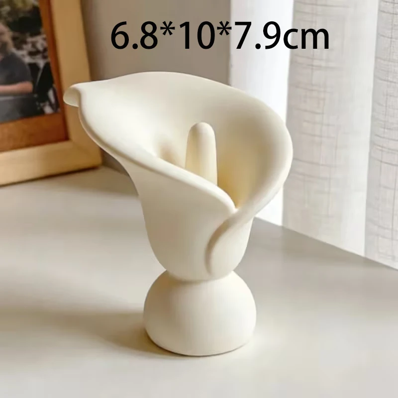 3D Printed Calla Lily Shaped Decor Figurine Matte White Yellow Floral Sculpture Minimalist Tabletop Ornament Creative Decor