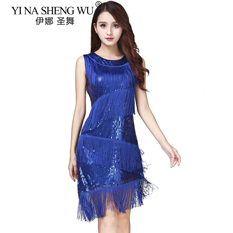 Vestido de baile latino sin mangas para mujer, vestido de baile de salón de Salsa Tango con borlas, traje de práctica de competición de baile latino