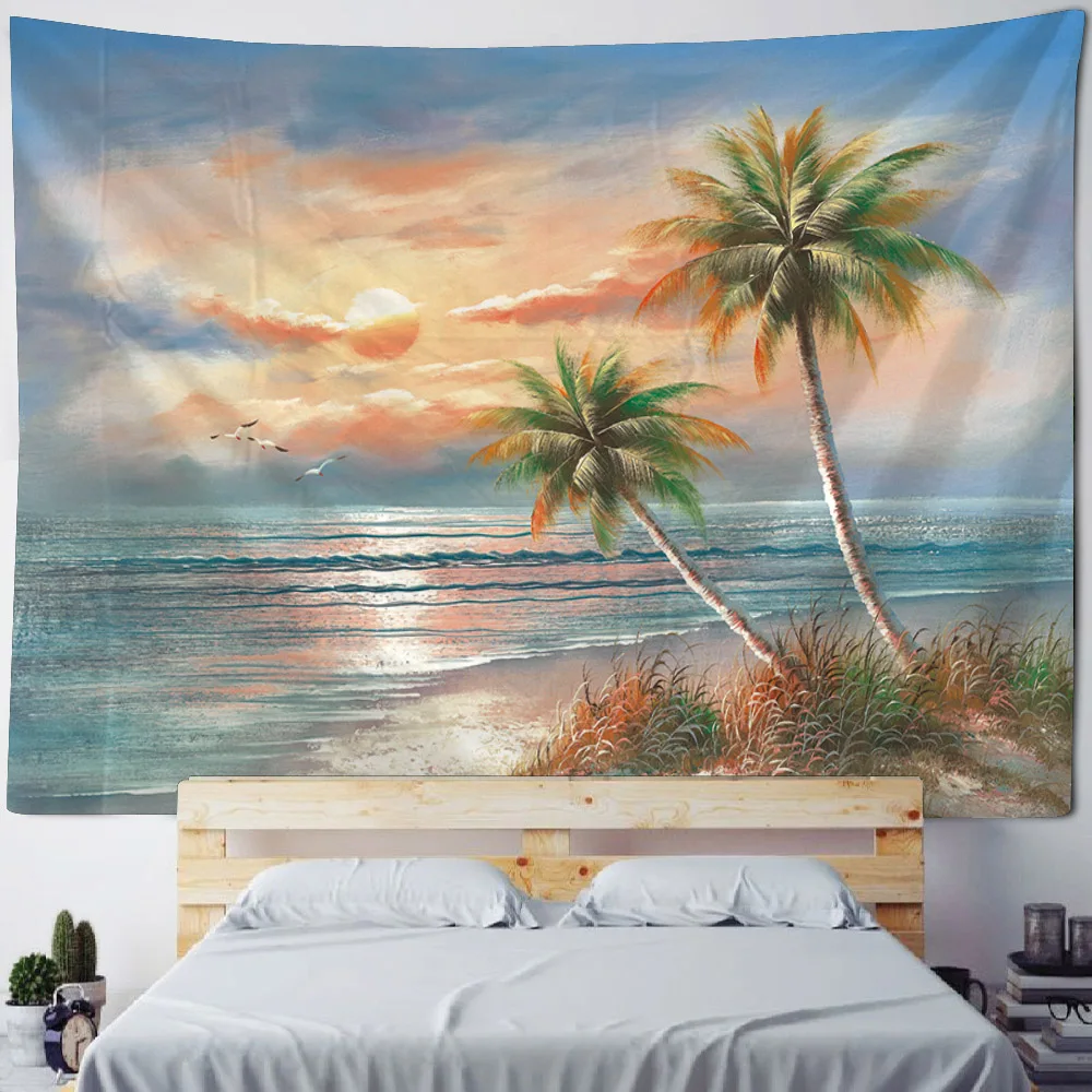 Permadani pohon kelapa laut yang indah untuk dekorasi dinding, ruang tamu,  Kamar tidur, kain gantung seni estetika asrama / Rumah Tekstil, image size:1000x1000