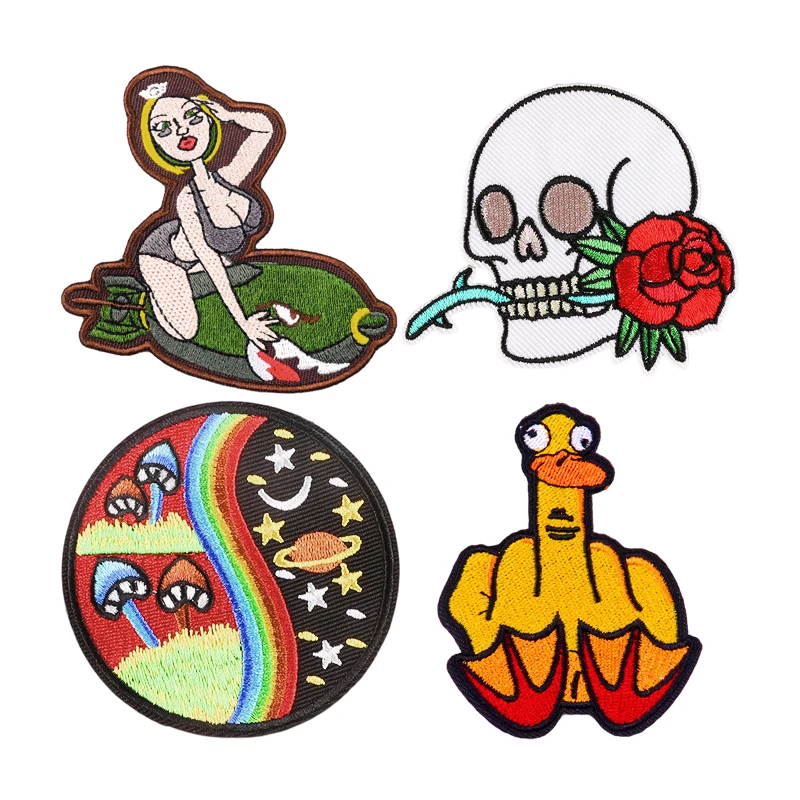 Patch Thermo collant Rock Punk Feuer Blitz Schädel für Kleidung Eisen auf Puffer Jacke Designer gestickte Nähen Abzeichen Rucksack a – Detail 16