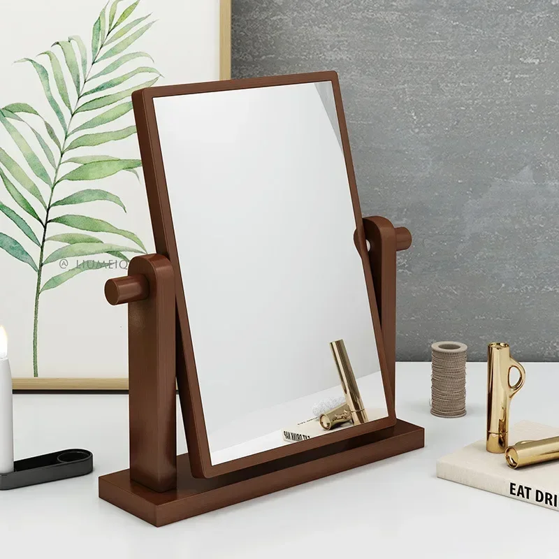 Dresser Vanity Makeup Mirror with Wood Stand, 360 Degree Rotating Compact Cosmetic Mirror, Portable Counter-top Mirror Bath Gift