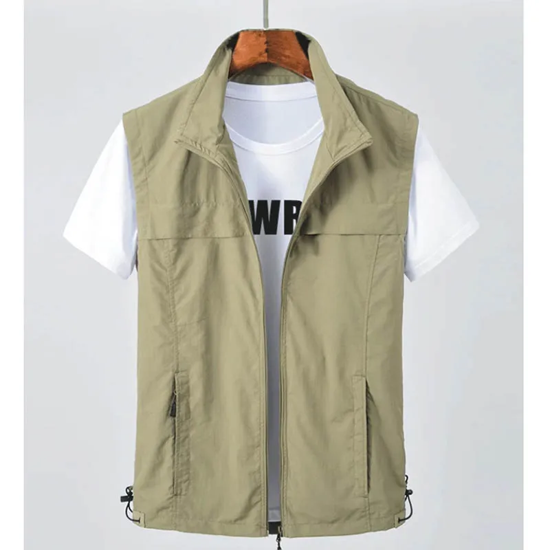 Retro all fashion vest autumn winter new wear solid color waistcoat men leisure outdoor loose fishing clip