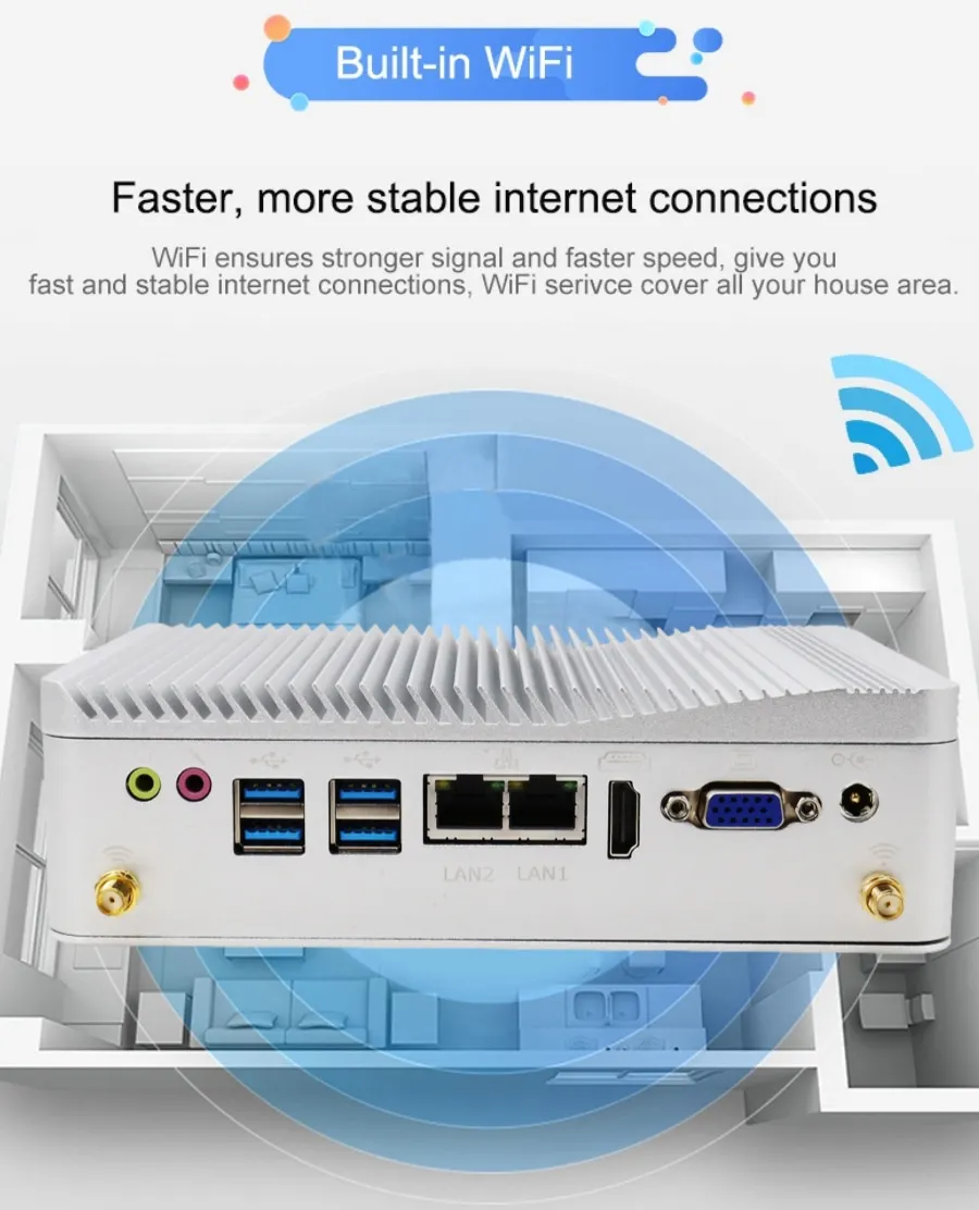 كمبيوتر صناعي صغير بدون مروحة 6xRS232 منافذ تسلسلية i3-7100U 8130U كمبيوتر مدمج للأتمتة/المراقبة والهواء