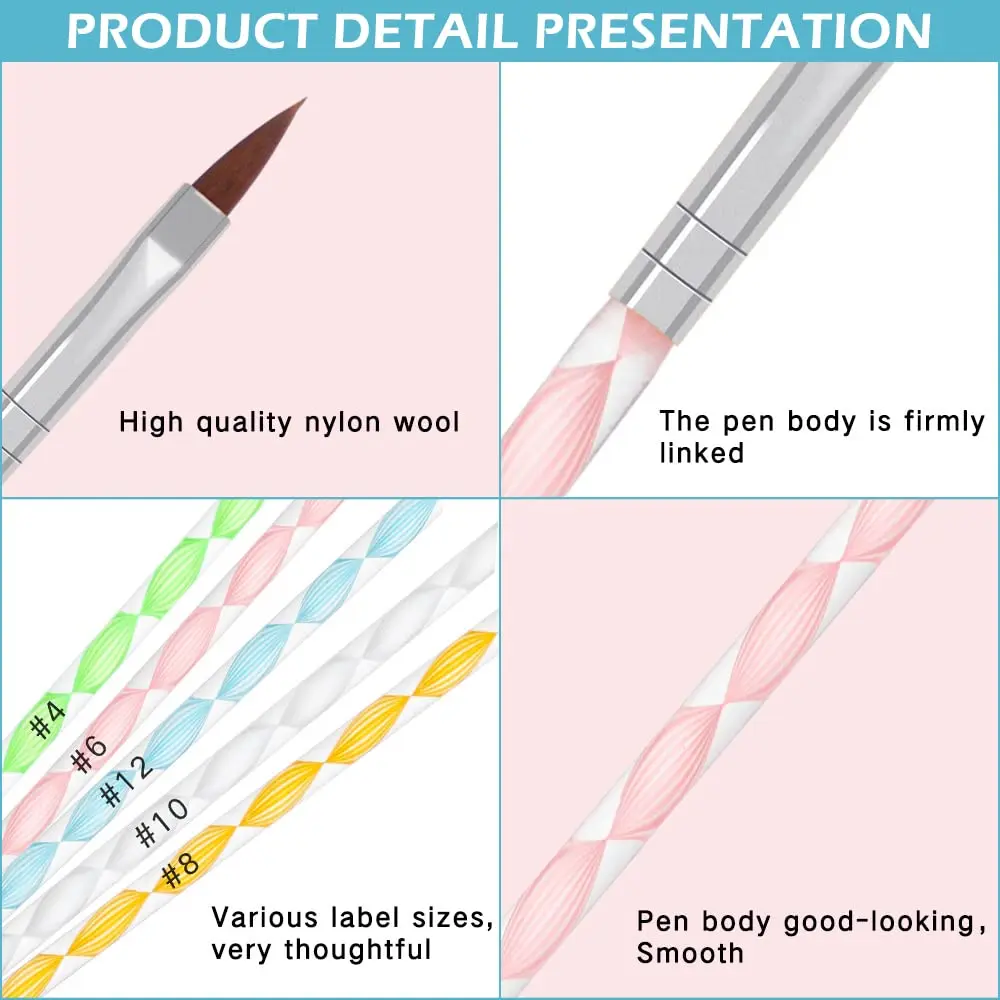 Professional Acrílico Nail Brush Set, 3D Nail Art Brushes, Dotting Desenho Pintura, Gel UV Builder, Carving Pen, DIY Beauty Man, 5pcs