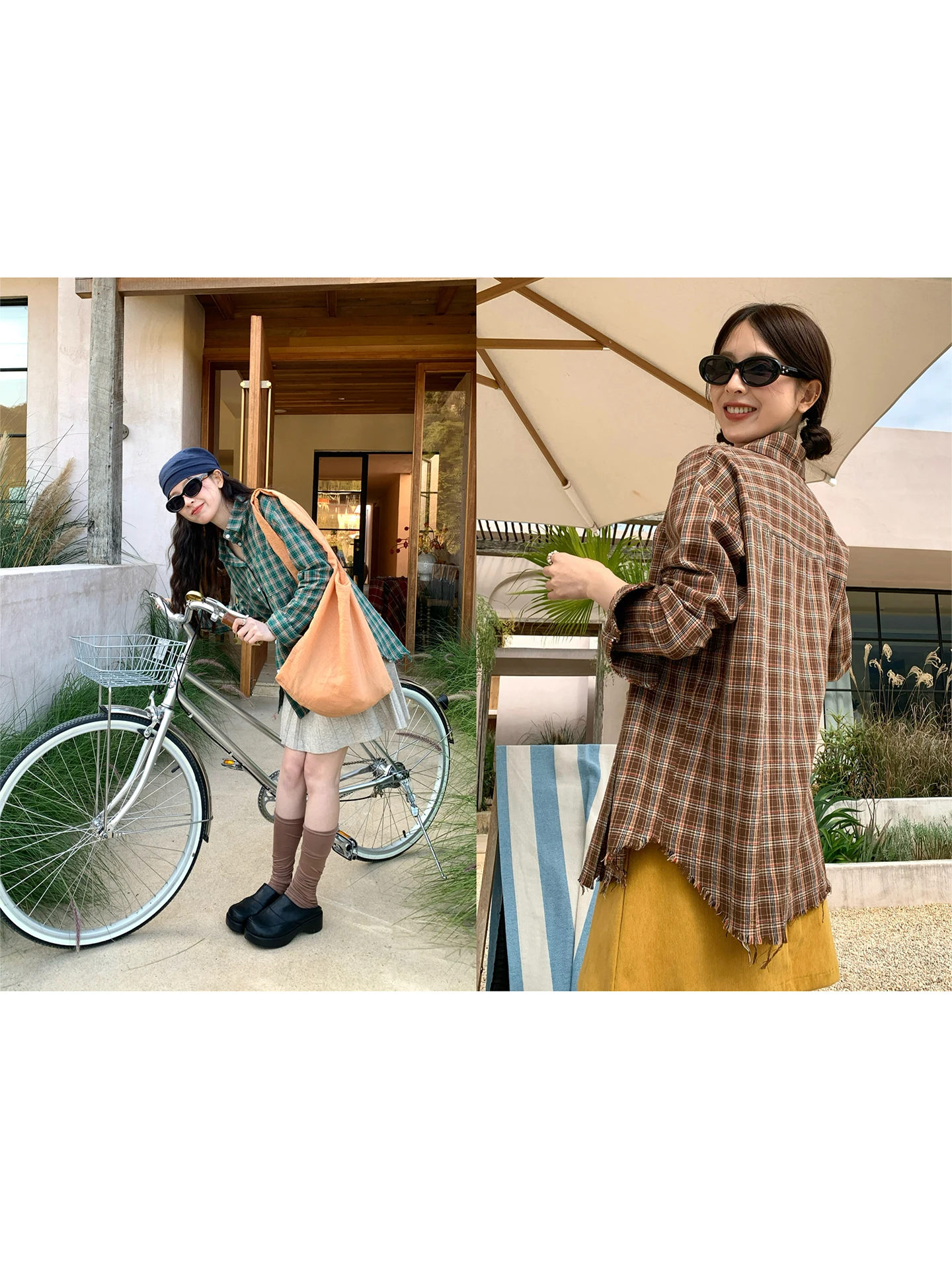

COK Women's Retro Cotton irt Spring New Arrival Tassel Detail Plaid Pattern ort Coat Casual Sle Long Sve Button Cl...