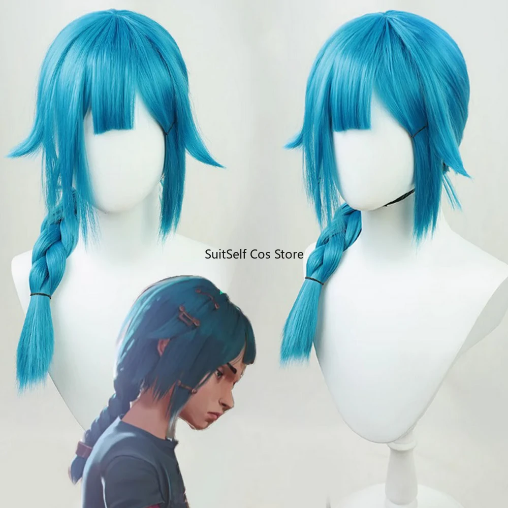 LoL Kid Jinx Wig The Loose Cosplay Wig Game Heartsteel Arcane Team Cannon Blue Wigs Role Play Halloween Uniform Sexy Girl