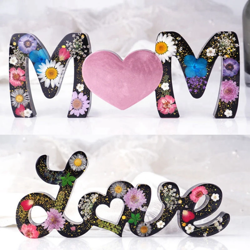 2Pcs DIY Crystal Epoxy Mold Mother's Day Letters 