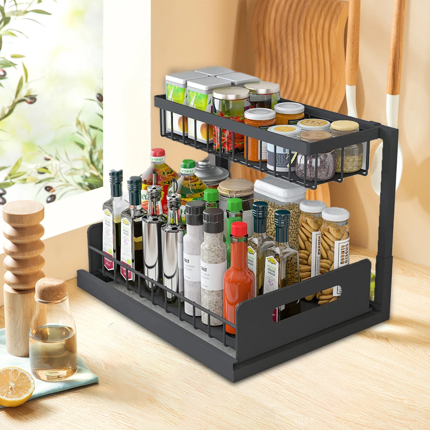 Armadietto portaoggetti estraibile a 2 livelli scorrevole sotto il lavandino Scaffale organizer