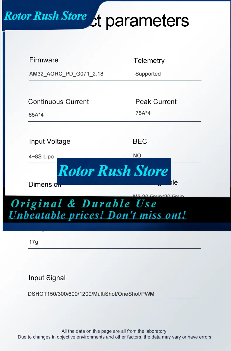 RoRusAocoda-RC 2065 AM32 32Bit 65A 4-IN-1 ESC 20X20mm For Racing Drone