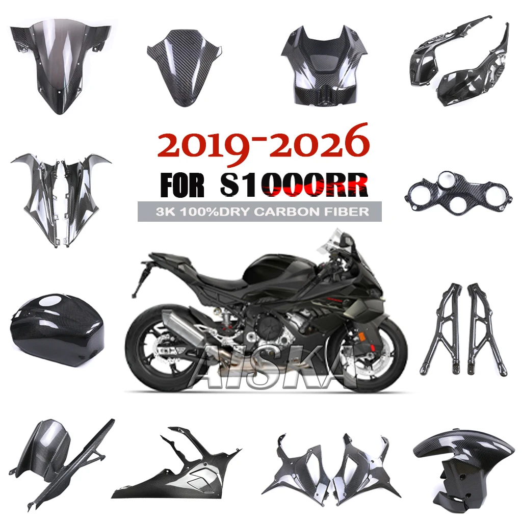 Für BMW S1000RR 2019-2026 2022 2023 2025 Motorrad Kotflügel Rahmenabdeckung Kraftstofftank Seitenverkleidung Frontverkleidung Kit 3K Kohlefaser