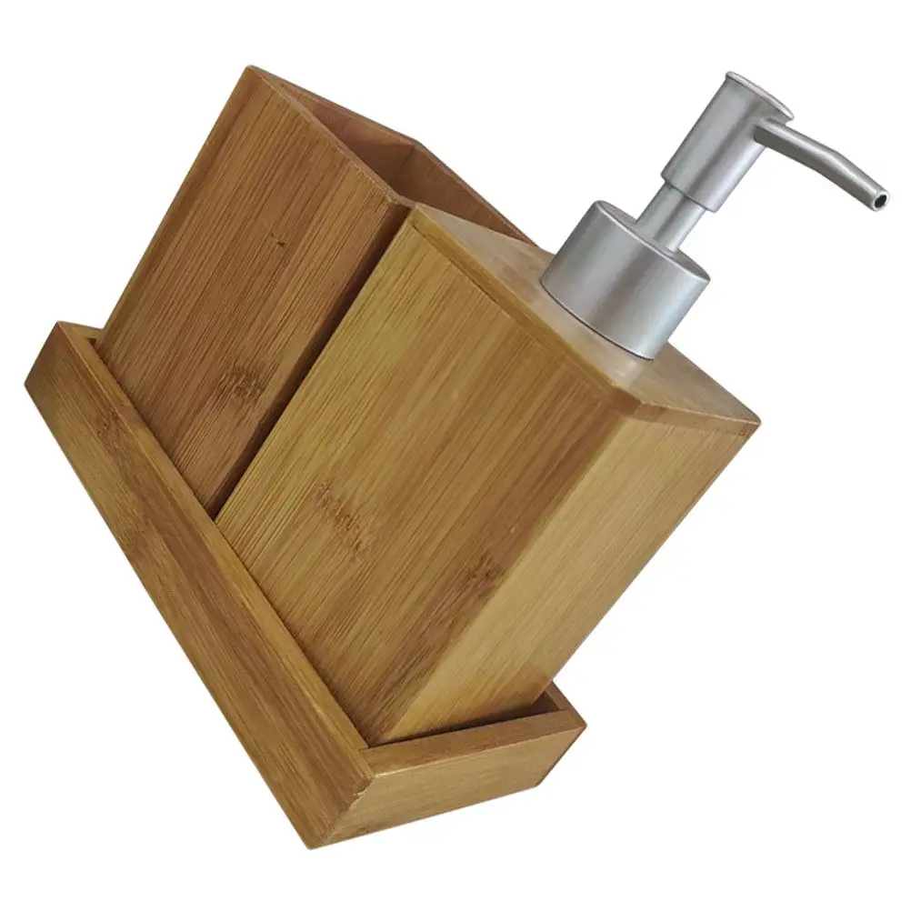 1Set Modern Bamboo Bathroom Accessories Set Safe Reliable Material Soap Dispenser Shampoo Bottle Toothbrush Holder Hand Soap