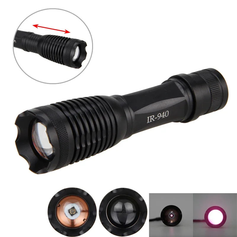 Zoomable Hunting Flashlight 850nm/940nm Focus LED Infrared Radiation IR Lamp Night Vision Camping Light Hunting Lamp Flashlight