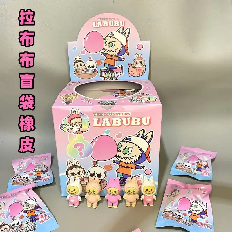 

8/16/32pcs/set New Labubu Eraser 3d Cartoon Cute Doll Pencil Eraser Do Office Work Stationery School Student Supplies Gift