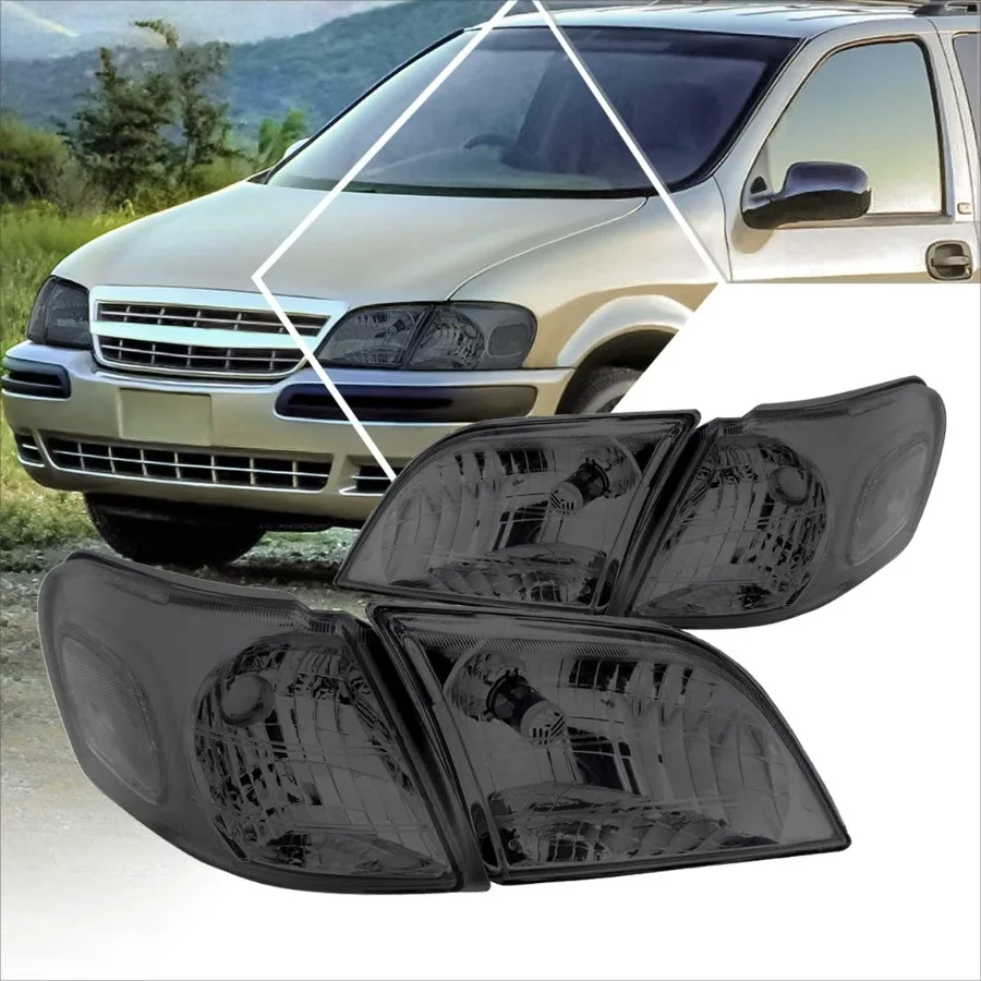 

Headlights Assembly Compatible with 1997-2005 Chevy Venture 1999-2005 Pontiac Montana 4Pcs Headlamps with Smoked Lens Clear Corn