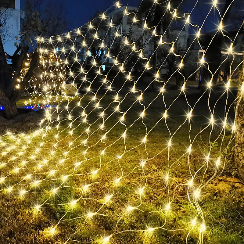 Rideau de décoration de chambre LED, filet en maille, guirlande lumineuse féerique, prise ue/US, guirlande de mariage de noël pour chambre à coucher, mur de jardin et extérieur
