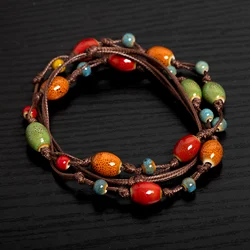 Colorful Handmade Ceramic Necklace and Bracelet Two-in-One Adjustable Boho Jewelry 40-80cm Unique Gift for Women 196