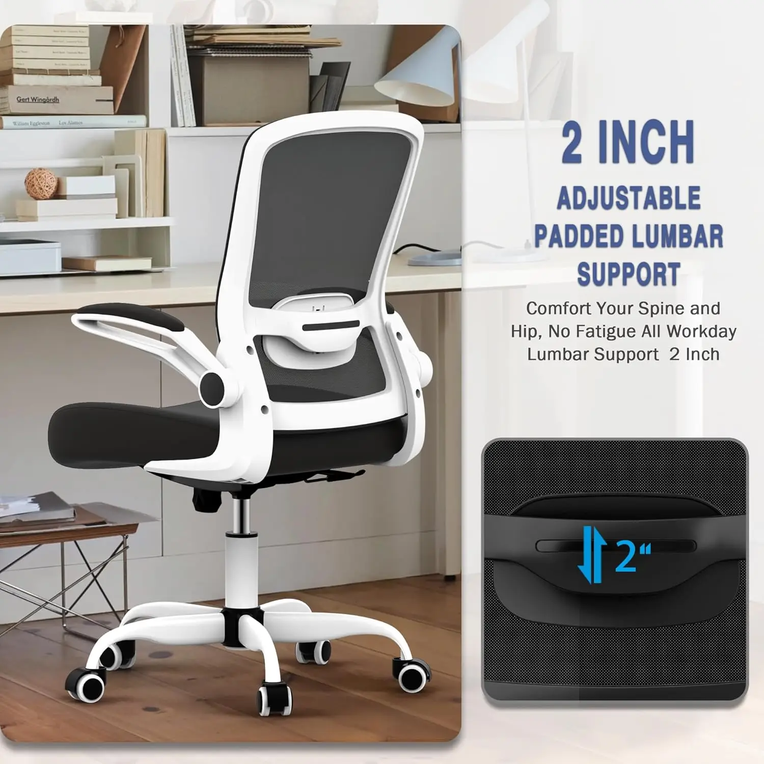 Office Chair, Ergonomic Desk Chair with Adjustable Lumbar Support, High Back Mesh Computer Chair with Flip-up Armrests-BIFMA