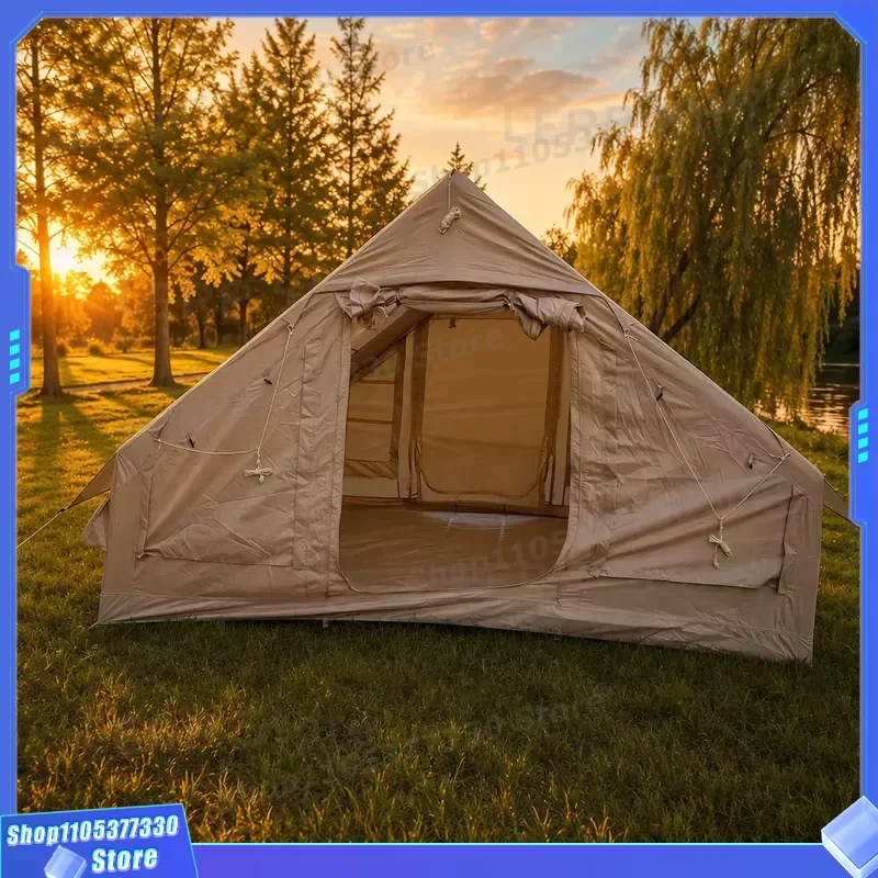 Durable 6.3sqm Inflatable Tent Entry-Level Single Door 210D Oxford Khaki Glamping Air Cabin Simple Fix Budget Lightweight