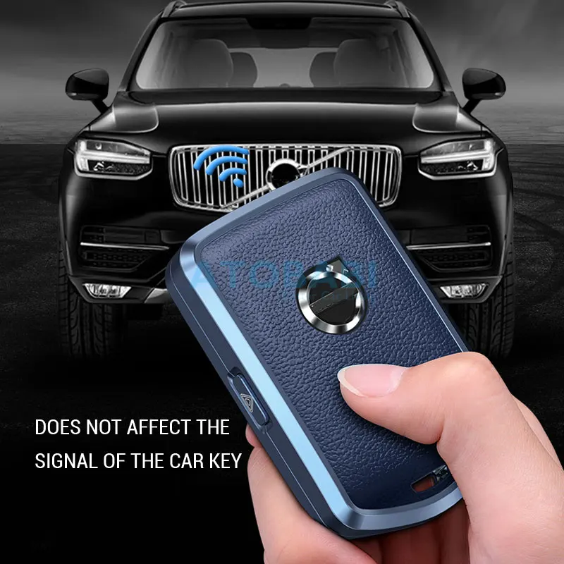 Aluminum Alloy Frame With Leather Car Key Case Smart Remote Control Fobs Protect Cover For Volvo XC90 S90 V90 XC60 XC40 V60 2020