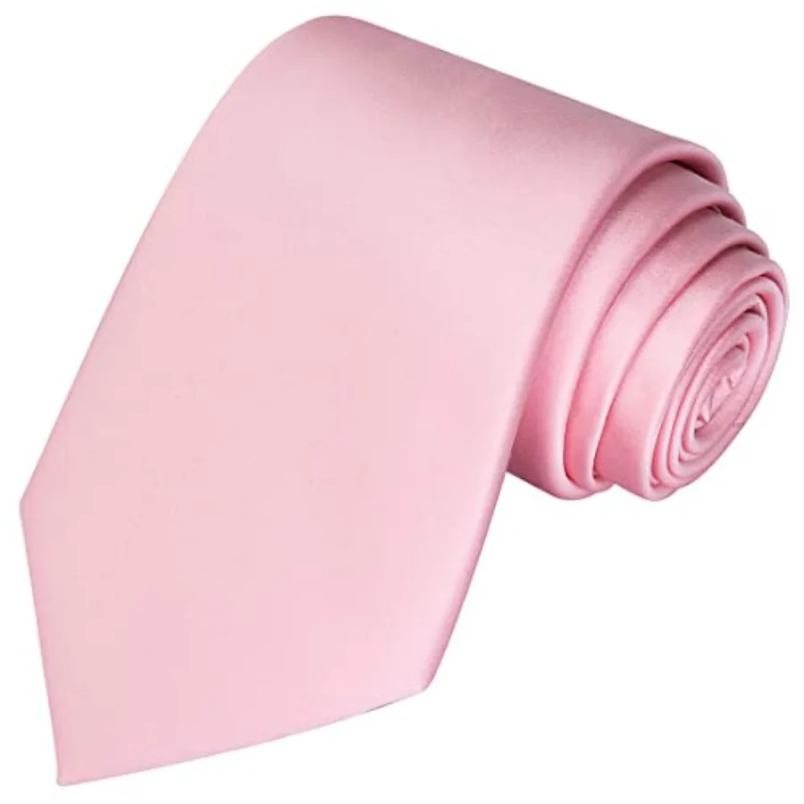 Satin Tie Set Solid Ties Mens Necktie + Pocket Square, Pink view 3