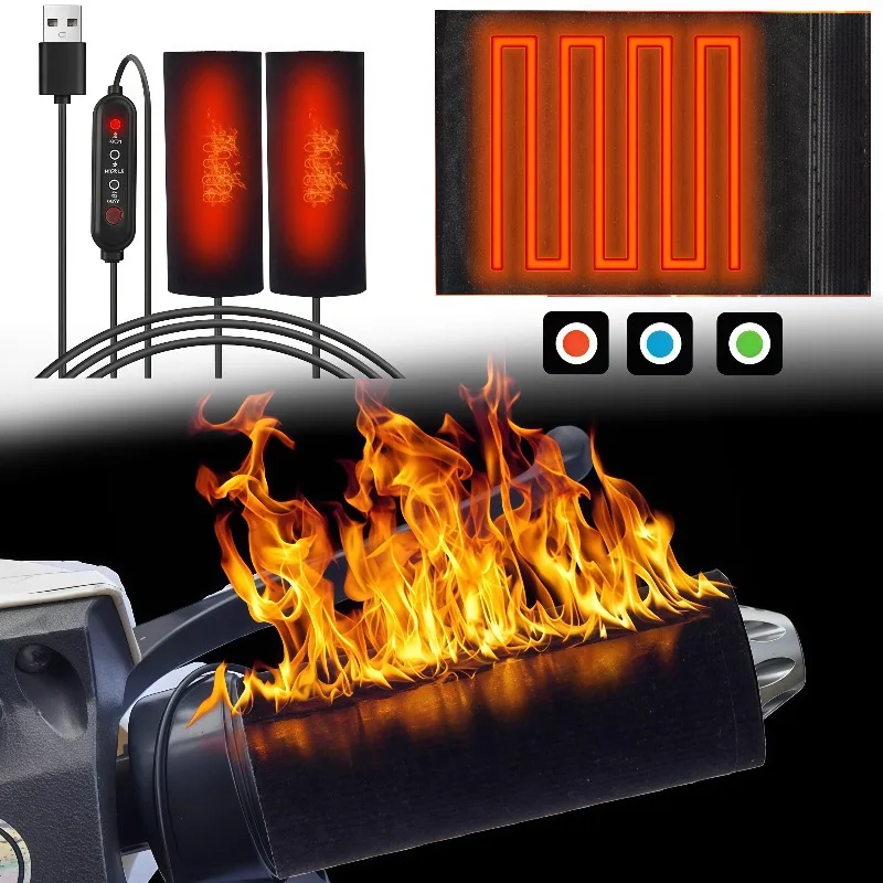 Motorcycle Heated Grips Cover USB Electric Heating Bicycle Motorbike Motorcross Handle Handlebar Warmer Removable Grips