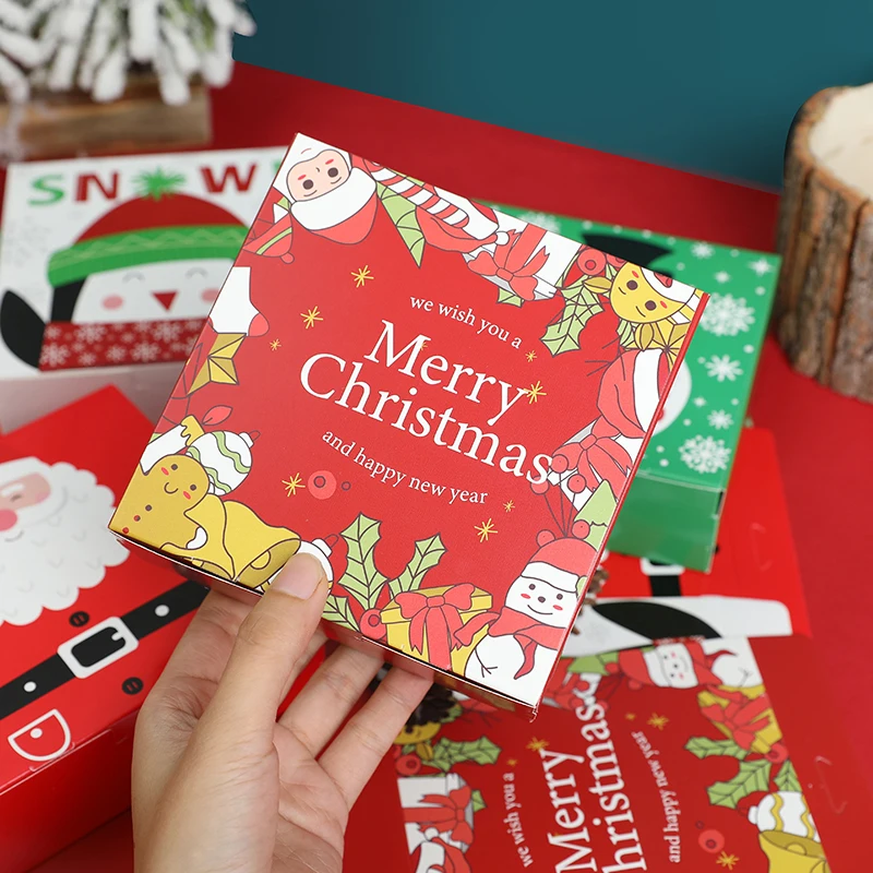 4pcs Christmas Kraft Paper Cookie Candy Box Santa Claus Snowman Biscuit Gift Packaging Boxes Merry Xmas Home New Year 2025 Noel