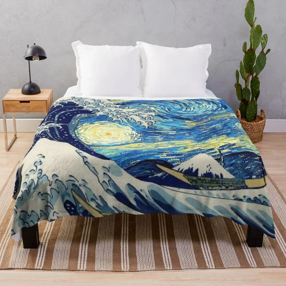 

The great wave off kanagawa with starry night Throw Blanket Luxury St halloween Blankets