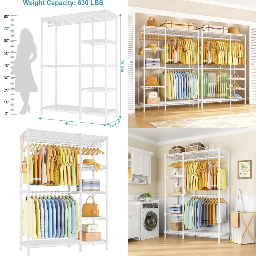 

5-уровневая сверхпрочная вешалка для одежды, регулируемый органайзер для шкафа для спальни, грузоподъемность 46,1x15,4x78,3, 630 фунтов, белый