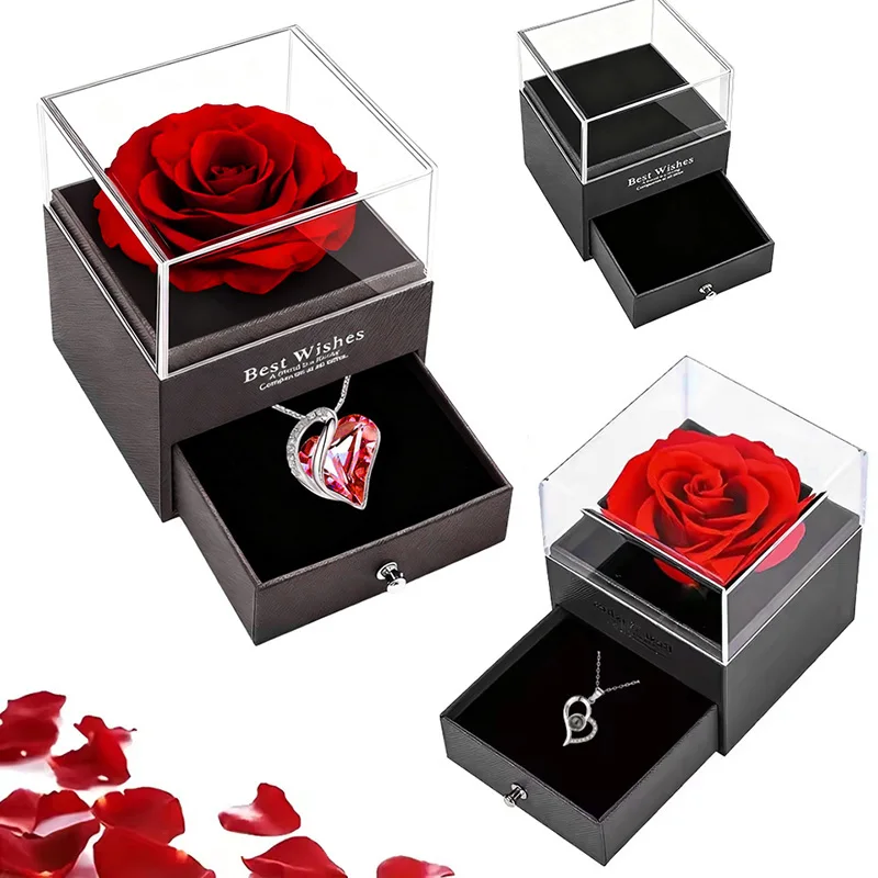 

Preserved Rose Gift Box With Drawer Best Wishes Romantic Gifts Jewelry Storage Home Accents Valentine's Day Mother's Day Wedding
