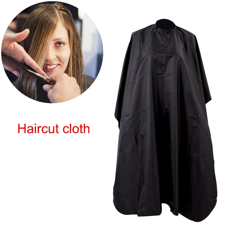 Black Waterproof Hairdressing Cape Polyester Barbers Cloth Adjustable Neck Closure Full Coverage Salon Gown Hair Cutting Protect